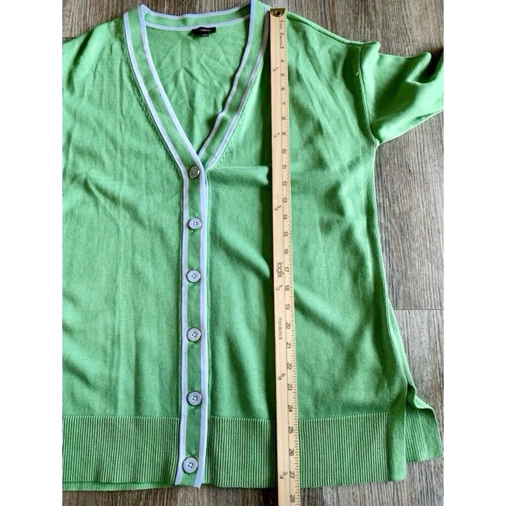 Talbots Tip Par Green Gray Button Up Long Sleeve Cardigan Sweater Size Medium - Picture 5 of 8